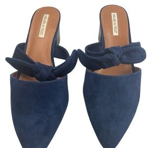 Chelsea & Violet Deep Blue Suede Mules